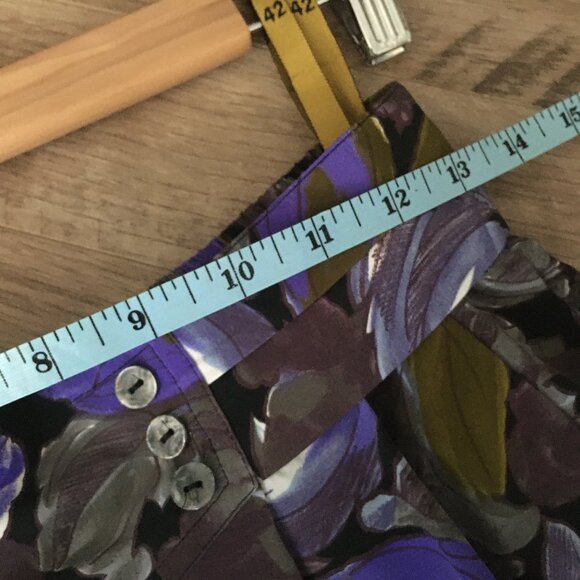 Vintage 80s Union Made Purple Rose Button Waist Pleated Midi Skirt - Picture 9 of 14